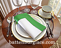 White Hemstitch Napkin with Mint Green colored Trims.